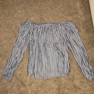 pin-striped off the shoulder long sleeve